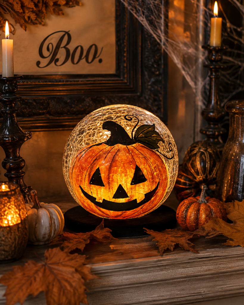 Orange Jack-o'-Lantern Glass Globe Ornament - view 1