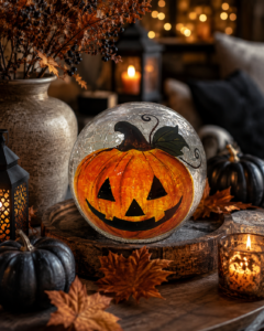 Orange Jack-o'-Lantern Glass Globe Ornament - view 2