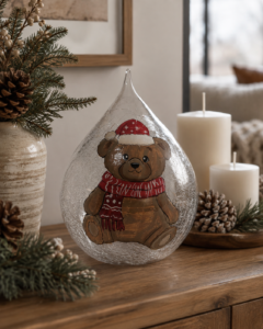 Santa in Clear Teardrop Glass Ornament - view 2