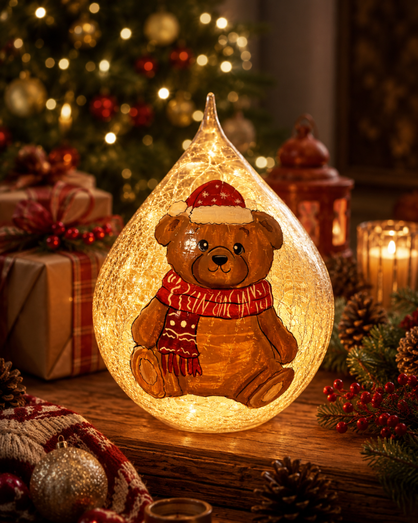 Santa in Clear Teardrop Glass Ornament - view 1