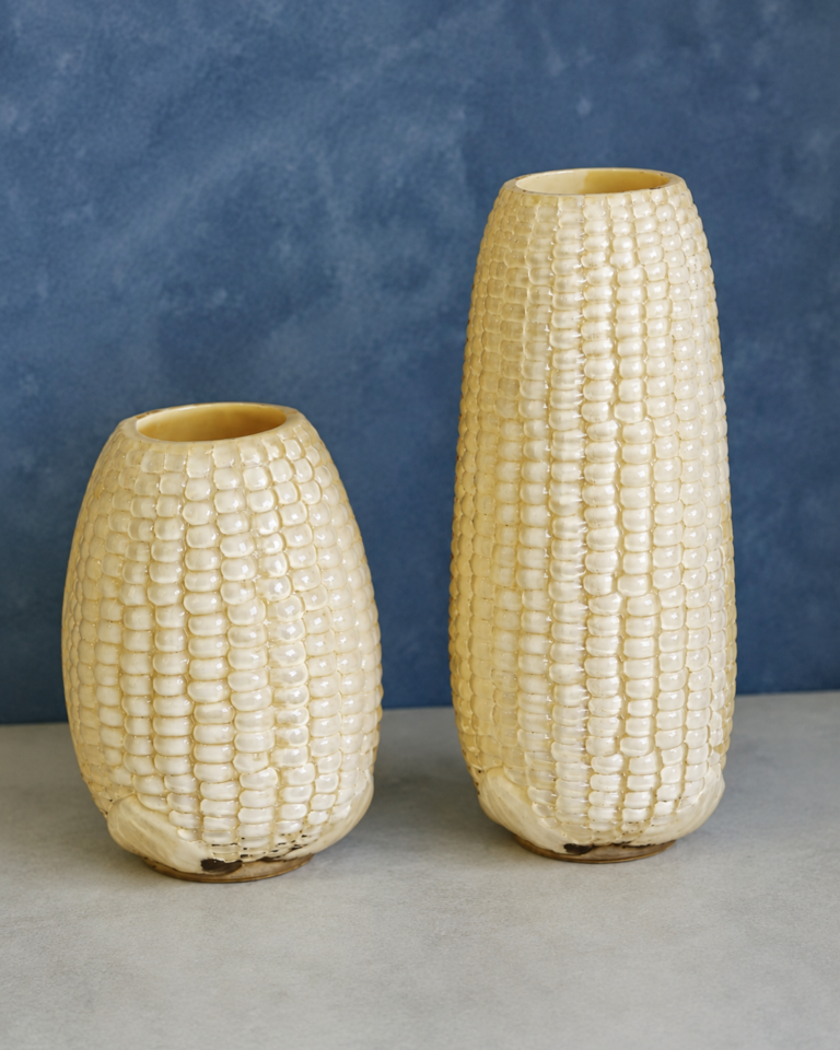 Ivory Ribbed Glass Vase Pair - view 1