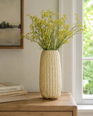 Ivory Ribbed Glass Vase Pair - view 3