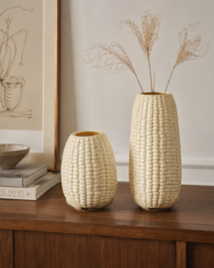 Ivory Ribbed Glass Vase Pair - view 2