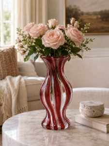 Crimson Swirl Sculptural Art Glass Vase - view 3