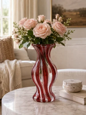Crimson Swirl Sculptural Art Glass Vase - view 3