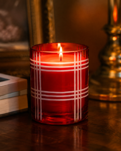 Crimson Plaid Glass Candle Jar - view 2