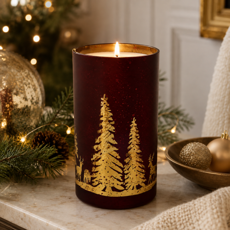 Crimson Cityscape Glass Candle Holder - view 1