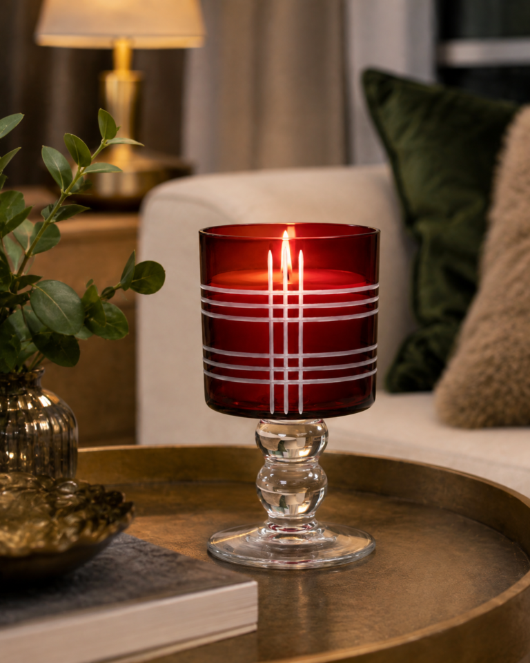 Red Ribbed Pedestal Glass Votive Holder - view 1