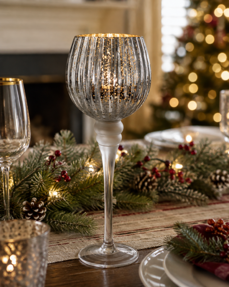 Ribbed Globe-Stem Glass Candle Holder Collection - view 1