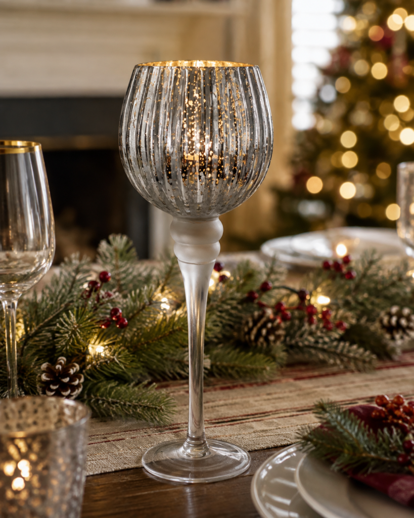 Ribbed Globe-Stem Glass Candle Holder Collection - view 1