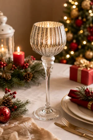 Ribbed Globe-Stem Glass Candle Holder Collection - view 2