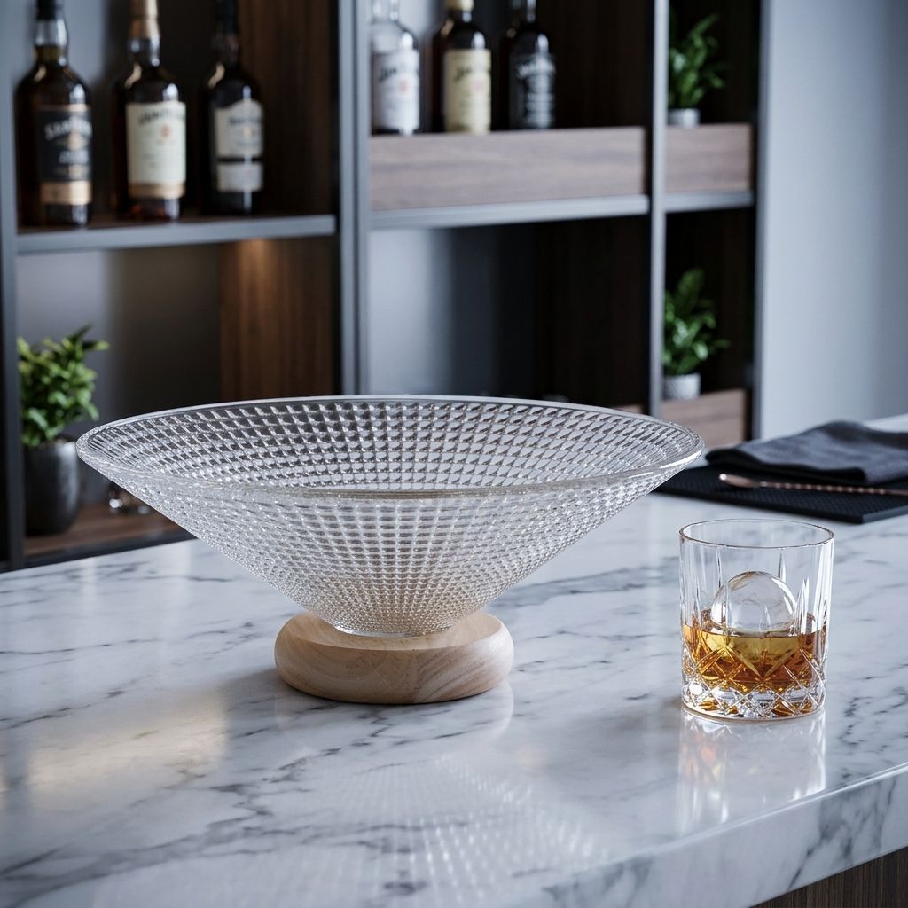 Glass fruit bowl with wood base