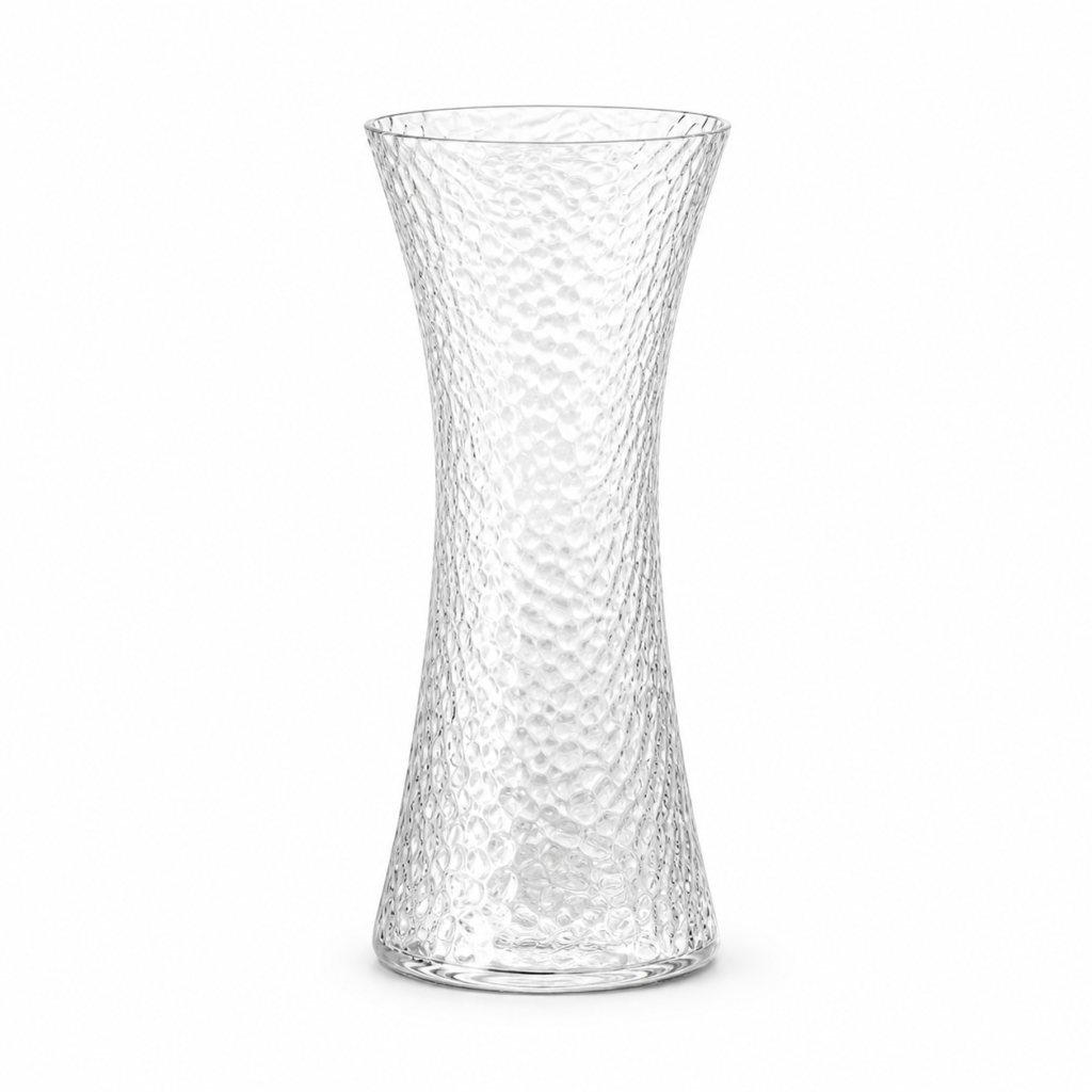 Wholesale 25cm Clear Hammered Glass Vase – Hourglass Flower Vase - view 1