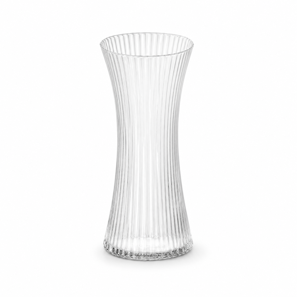 25cm Ribbed Hourglass Glass Vase – Clear, Amber & Frosted - view 1