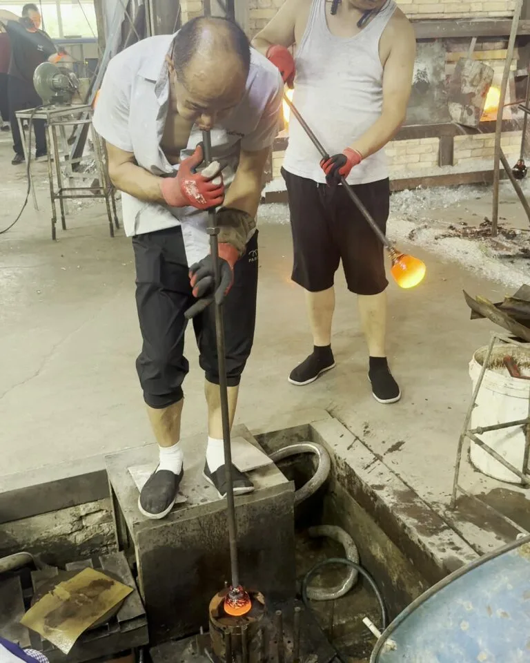 Hand blown glass production