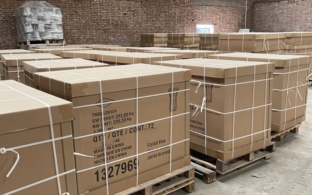 Glassware packed in export cartons for shipment
